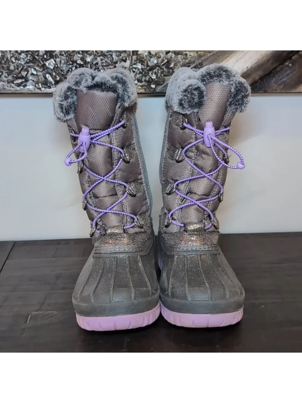 Elements Youth Girls Waterproof Star Pac Winter Boots Size 5 Grey Insulated